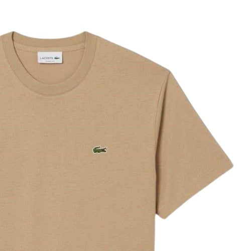 Beige - Back - Lacoste Mens Embroidered Logo Premium Cotton T-Shirt