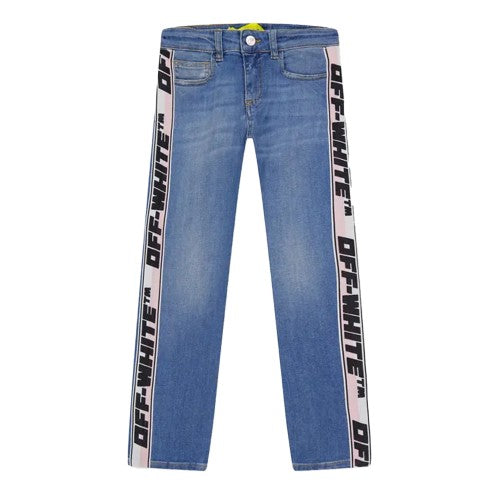 Front - Off White Childrens/Kids Denim Banded Logo Jeans