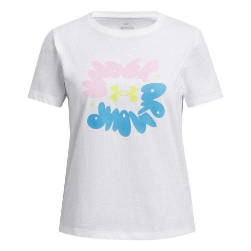 Front - Under Armour Girls Bubble Text Regular Short-Sleeved T-Shirt