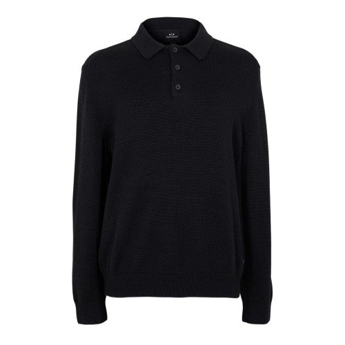 Front - Armani Exchange Mens Knitted Long-Sleeved Polo Shirt