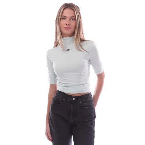 Front - Off White Womens/Ladies Off Stamp Sec Skin Turtle Neck T-Shirt