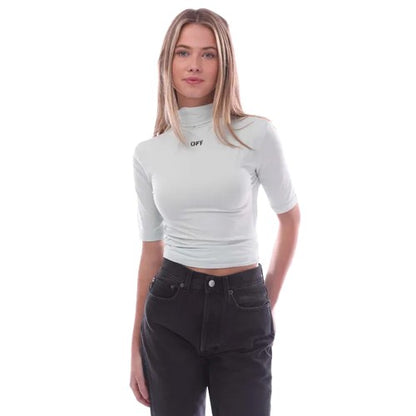 Front - Off White Womens/Ladies Off Stamp Sec Skin Turtle Neck T-Shirt