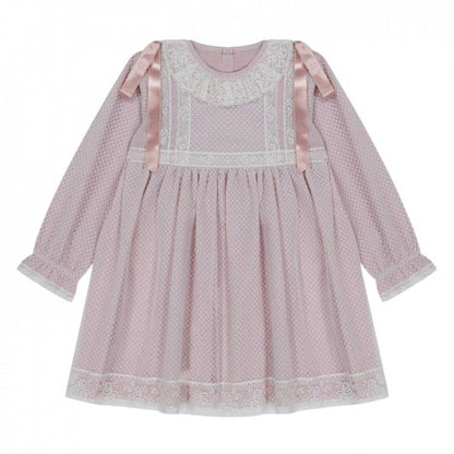 Front - Artesania Granlei Girls Crew Neck Relaxed Fit Long-Sleeved Dress