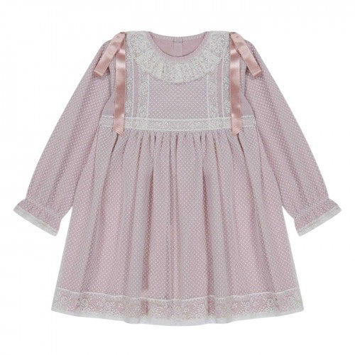 Front - Artesania Granlei Girls Crew Neck Relaxed Fit Long-Sleeved Dress