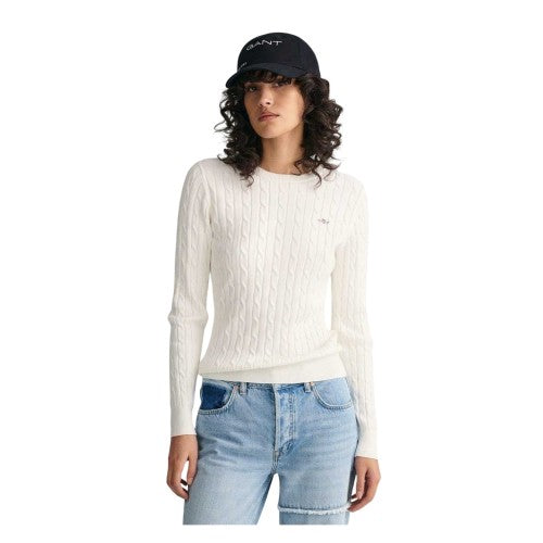 Front - Gant Womens/Ladies Cable Knit Cotton Crew Neck Pullover