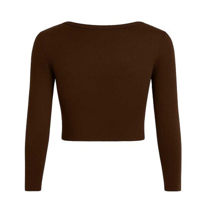 Chocolate - Back - I Saw It First Womens-Ladies Ribbed Long-Sleeved Crop Top