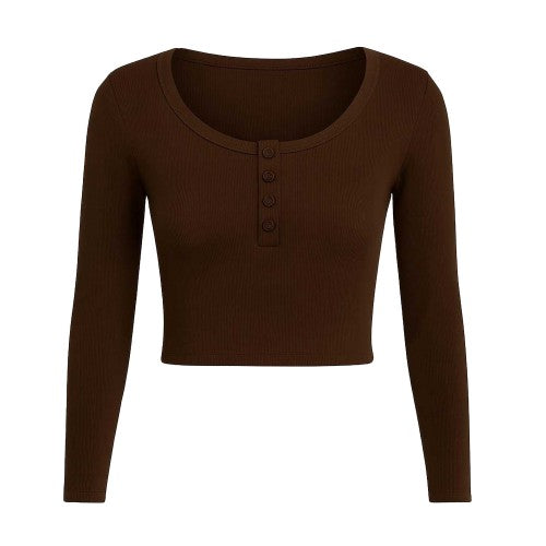 Front - I Saw It First Womens/Ladies Ribbed Long-Sleeved Crop Top