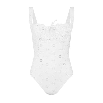 Front - Jack Wills Womens/Ladies Floral Pattern Broderie One Piece Swimsuit