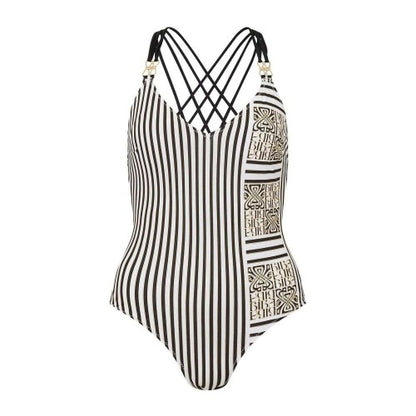 Front - Biba Womens/Ladies Kayla Striped Low Plunge One Piece Swimsuit