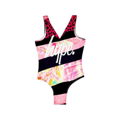 Front - Hype Girls Iridescent Stripes One Piece Swimsuit