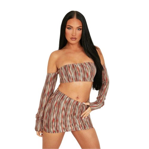 Front - Missy Empire Womens/Ladies Multi Stripe Off-the-Shoulder Crop Top