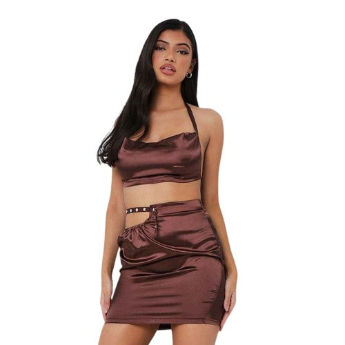 Front - Missy Empire Womens/Ladies Satin Halter Neck Crop Top