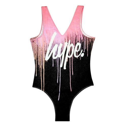 Front - Hype Girls Script Paint Drip One Piece Swimsuit
