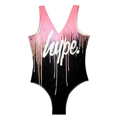 Front - Hype Girls Script Paint Drip One Piece Swimsuit