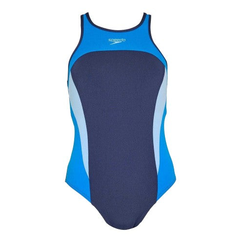 Front - Speedo Womens/Ladies Colour Block Cross Back One Piece Swimsuit
