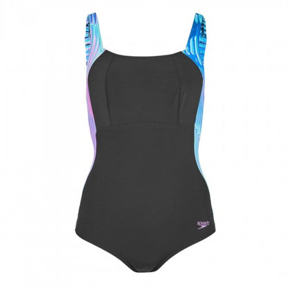 Front - Speedo Womens/Ladies Luna Lustre Wave Pattern One Piece Swimsuit
