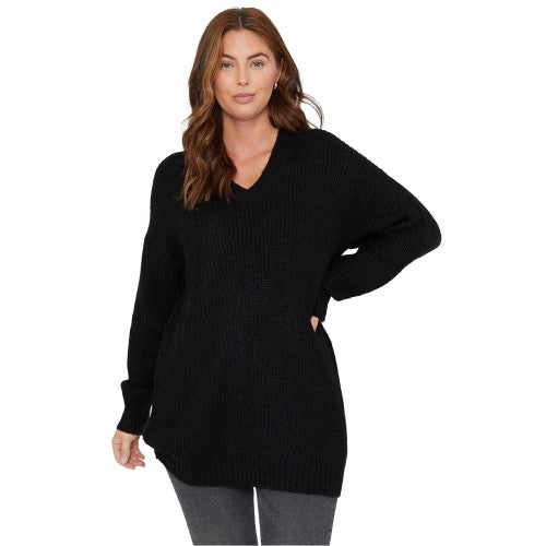 Front - Be You Womens/Ladies V Neck Relaxed Fit Long-Sleeved Sweater Top