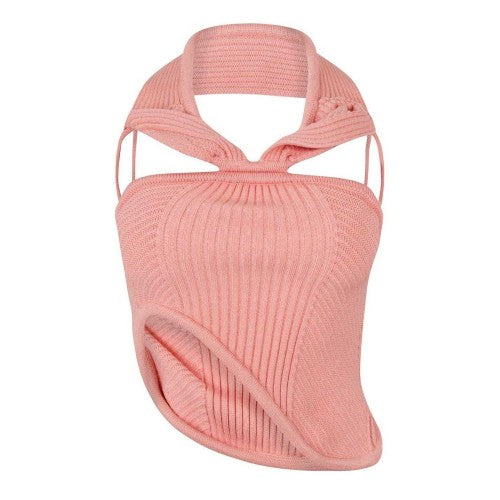 Front - Off White Womens/Ladies Ribbed Slim Sleeveless Halter Top