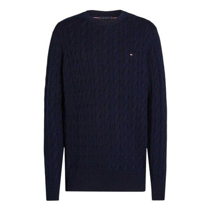 Front - Tommy Hilfiger Mens Cable Knit Cotton Crew Neck Jumper
