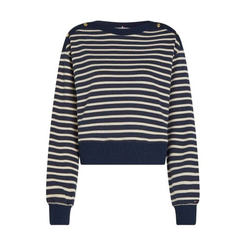 Front - Tommy Hilfiger Womens/Ladies Striped Boat Neck Regular Sweatshirt