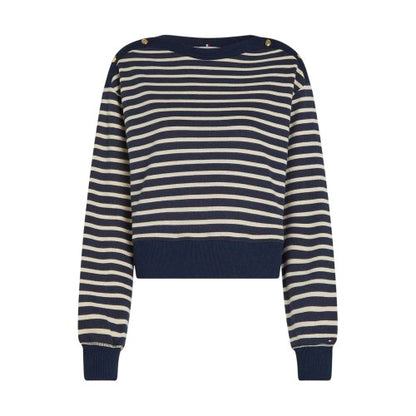 Front - Tommy Hilfiger Womens/Ladies Striped Boat Neck Regular Sweatshirt