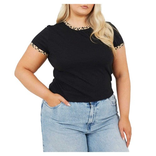 Front - Brave Soul Womens/Ladies Leopard Print Plus T-Shirt
