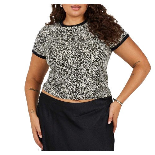 Front - Brave Soul Womens/Ladies Leopard Print Cropped Plus T-Shirt
