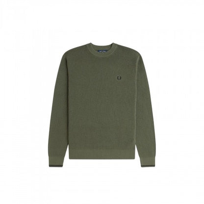 Front - Fred Perry Mens Embroidered Logo Waffle Jumper