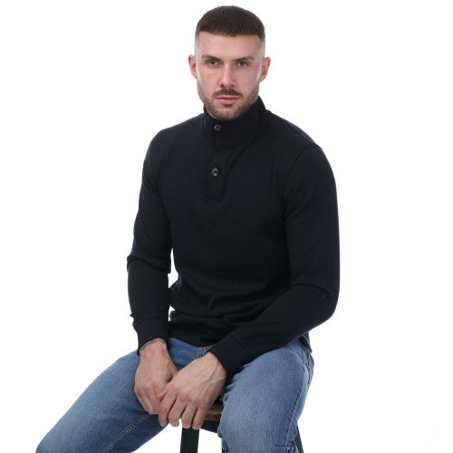 Front - Mercery Mens Lux Jersey Button Neck Sweatshirt