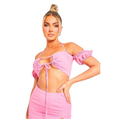 Front - Missy Empire Womens/Ladies Linen Front Tie Crop Top