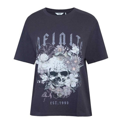 Front - Firetrap Womens/Ladies Flower Skull Crew Neck Regular T-Shirt