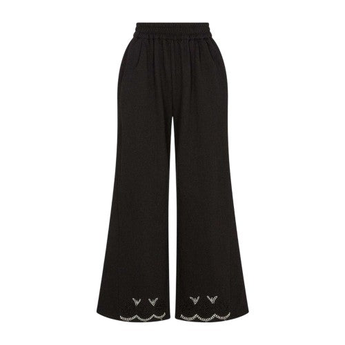 Front - Raffya Womens/Ladies Marmalade Embroidered Wide Leg Trousers