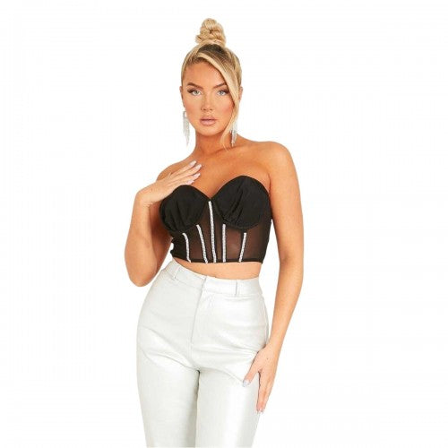 Front - Missy Empire Womens/Ladies Diamante Corset Top