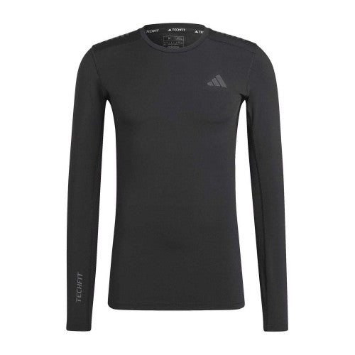 Front - Adidas Mens Techfit Tonal Logo Compression Long-Sleeved Workout T-Shirt