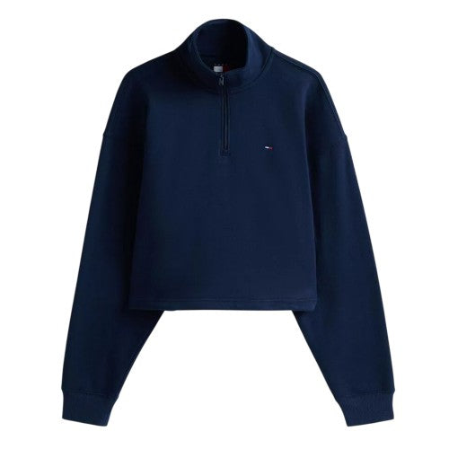 Front - Tommy Jeans Womens/Ladies Fleece Quarter Zip Boxy Crop Sweatshirt