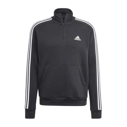 Front - Adidas Mens 3 Stripes Quarter Zip Long-Sleeved Sweatshirt