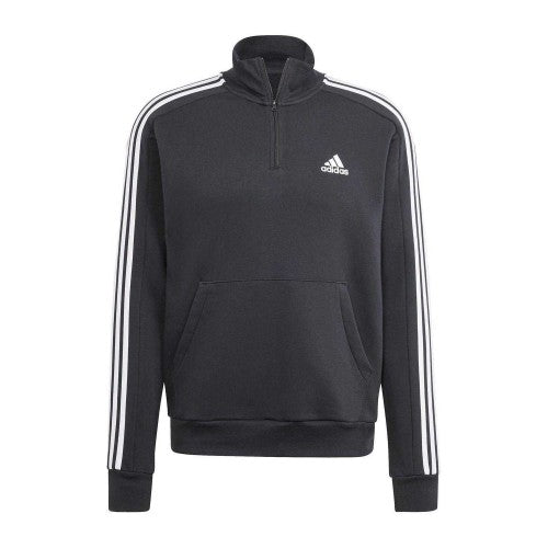 Front - Adidas Mens 3 Stripes Quarter Zip Long-Sleeved Sweatshirt