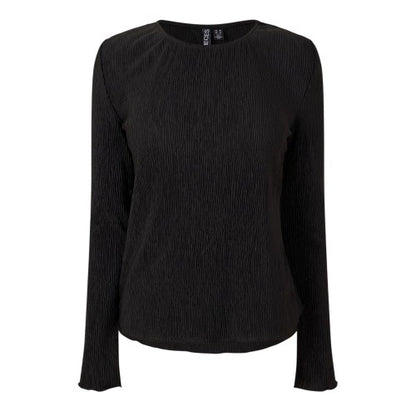 Front - Pieces Womens/Ladies Crew Neck Relaxed Fit Long-Sleeved Blouse