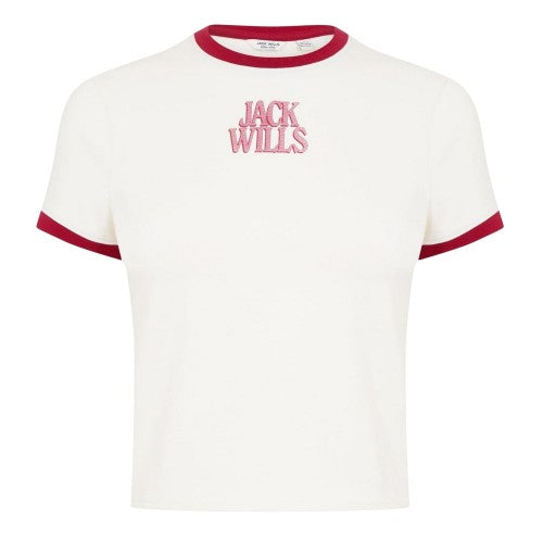 Front - Jack Wills Womens/Ladies Embroidered Logo Cropped Slim T-Shirt