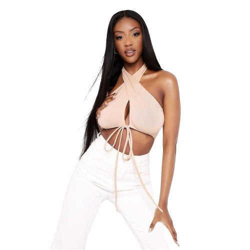 Front - Missy Empire Womens/Ladies Wrap Halter Neck Crop Top