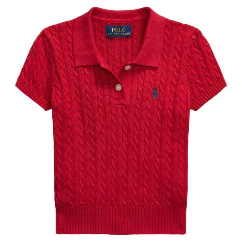 Front - Ralph Lauren Childrens/Kids Cable Knit Regular Short-Sleeved Polo Shirt