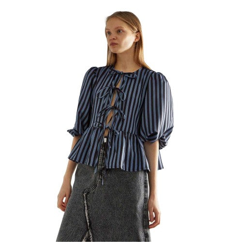 Front - Glamorous Womens/Ladies Striped Polyester Front Tie Puff Sleeve Top