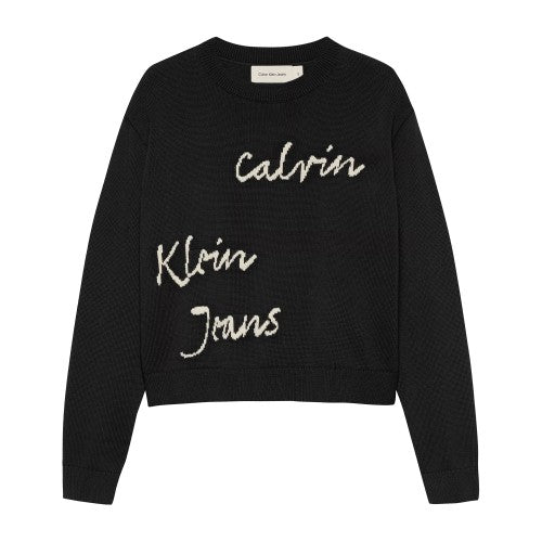 Front - Calvin Klein Childrens/Kids Logo Regular Long-Sleeved Sweater Top