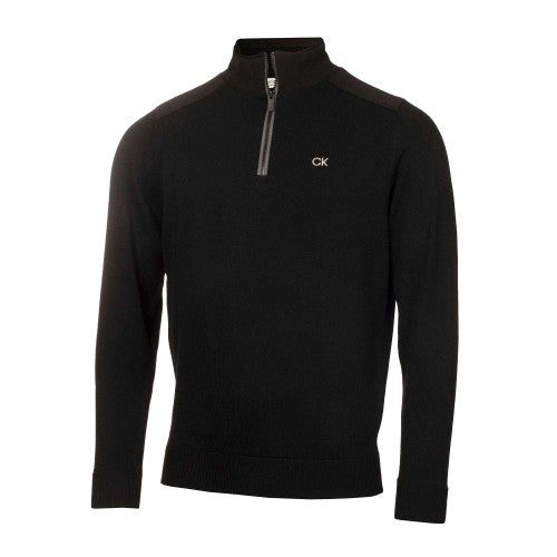Front - Calvin Klein Mens Embroidered Logo Zip Neck Raglan Sweatshirt