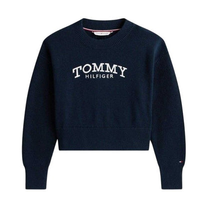Front - Tommy Hilfiger Girls Embroidered Knitted Sweater Top