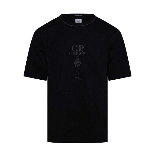 Front - C.P. Company Mens Twisted Mercerised Cotton Logo T-Shirt