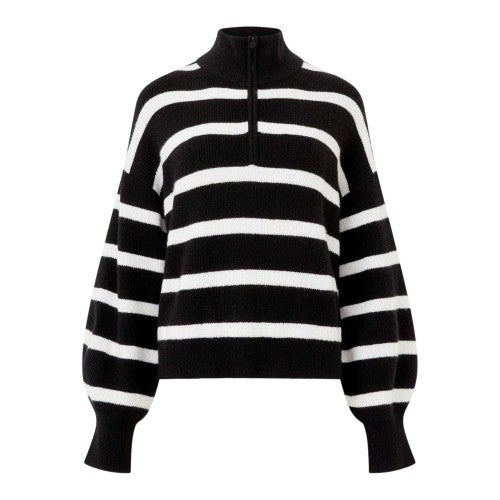 Front - French Connection Unisex Adult Vhari Horizontal Stripe Zip Neck Relaxed Fit Sweater Top