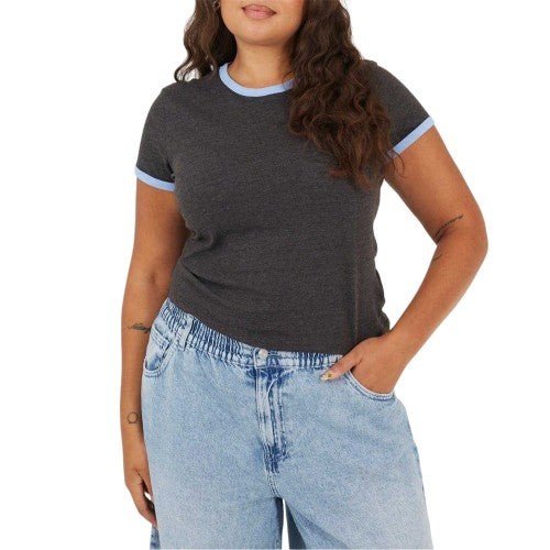 Front - Brave Soul Womens/Ladies Ringer Crew Neck Plus T-Shirt