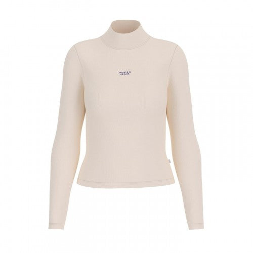 Front - Guess Womens/Ladies Text Logo Ribbed Slim Turtleneck