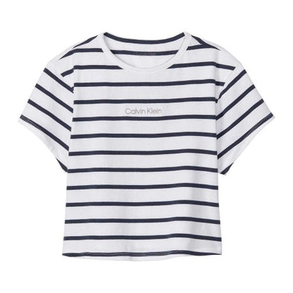 Front - Calvin Klein Womens/Ladies Striped Fitted Crop T-Shirt